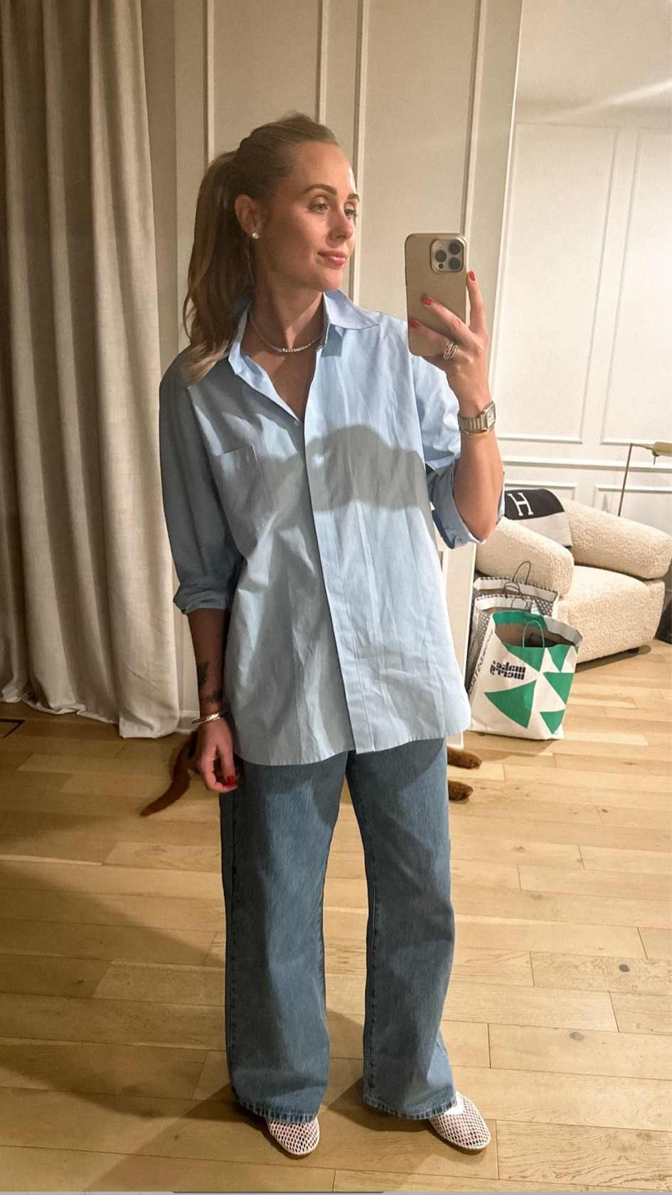 Blue shirt is old Frankie shop. Linked similar - go up a few sizes to get the super oversized look
Jeans run big. I took my true size but size down if you want more fitted 
#fashionjackson 

#LTKFindsUnder100 #LTKOver40 #LTKStyleTip