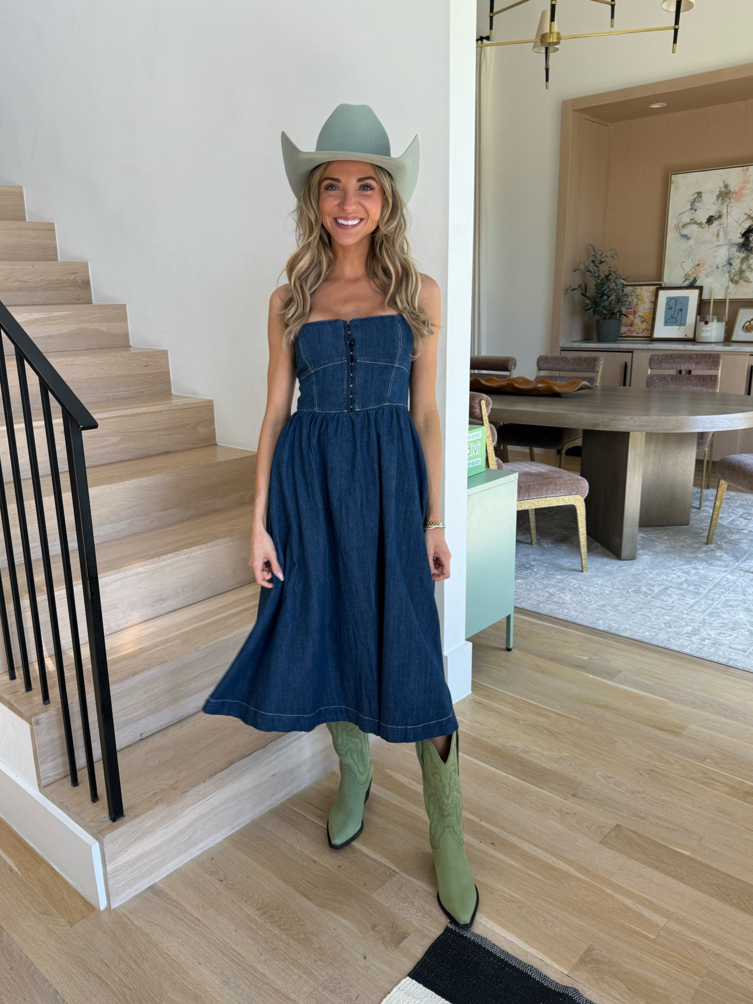 white christmas dresses Emilio Pleated Bust A-Line Midi Dress Denim Blue– Selfie Leslie main image 0