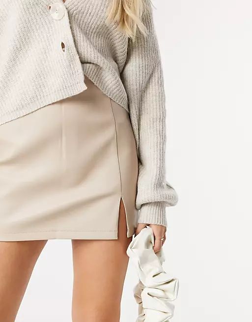 Miss Selfridge faux leather mini skirt in natural | ASOS | ASOS (Global)