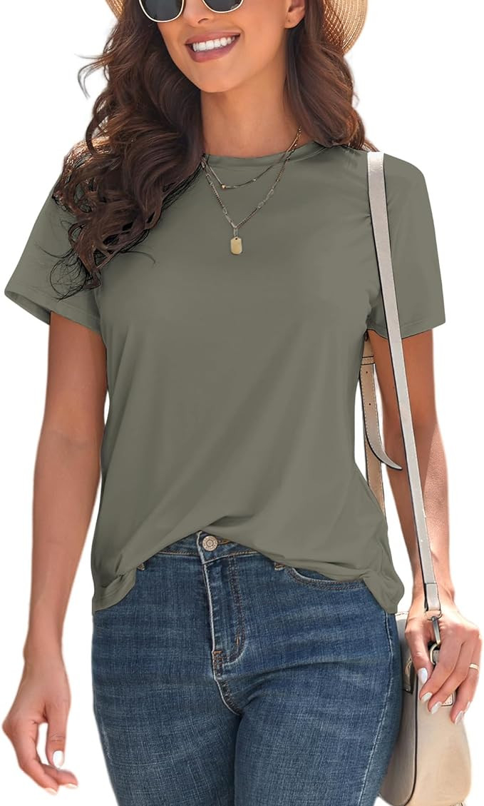 KevaMolly Basic T Shirts for Women UPF 50+ Short Sleeve Casual Summer Tops Trendy Solid Loose Fit... | Amazon (US)