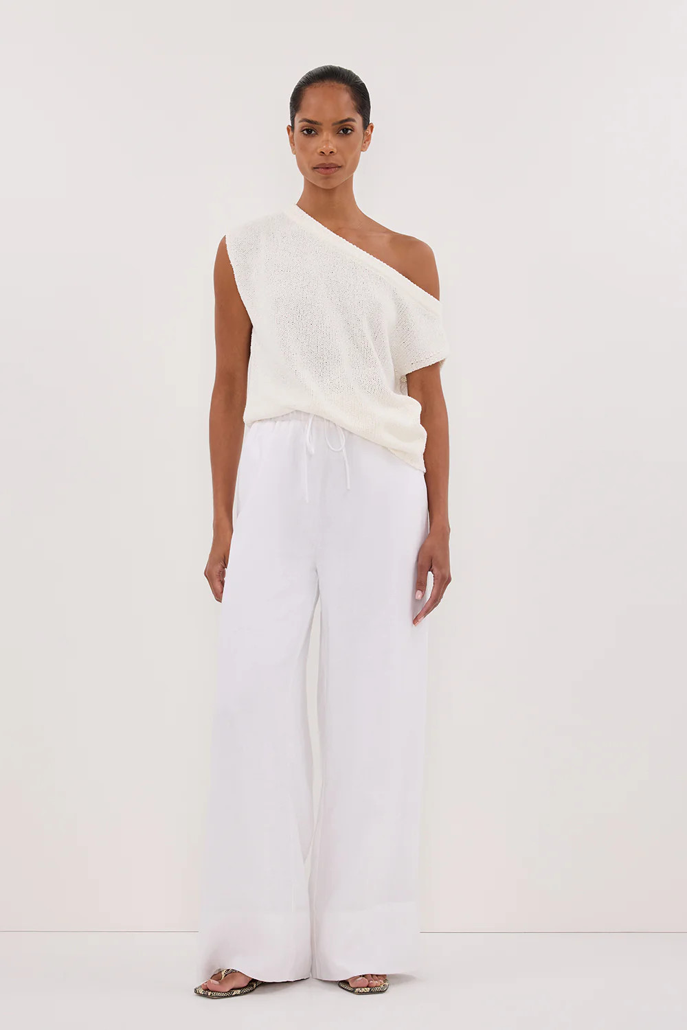 GINA WHITE LINEN ELASTIC WAIST PANT | DISSH