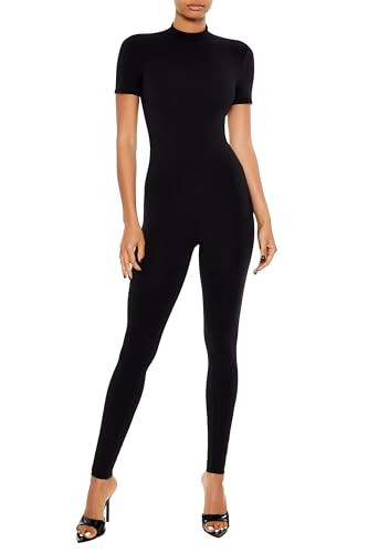 Forever 21 Women's Fitted Mock Neck Jumpsuit Black Small | Amazon (US)