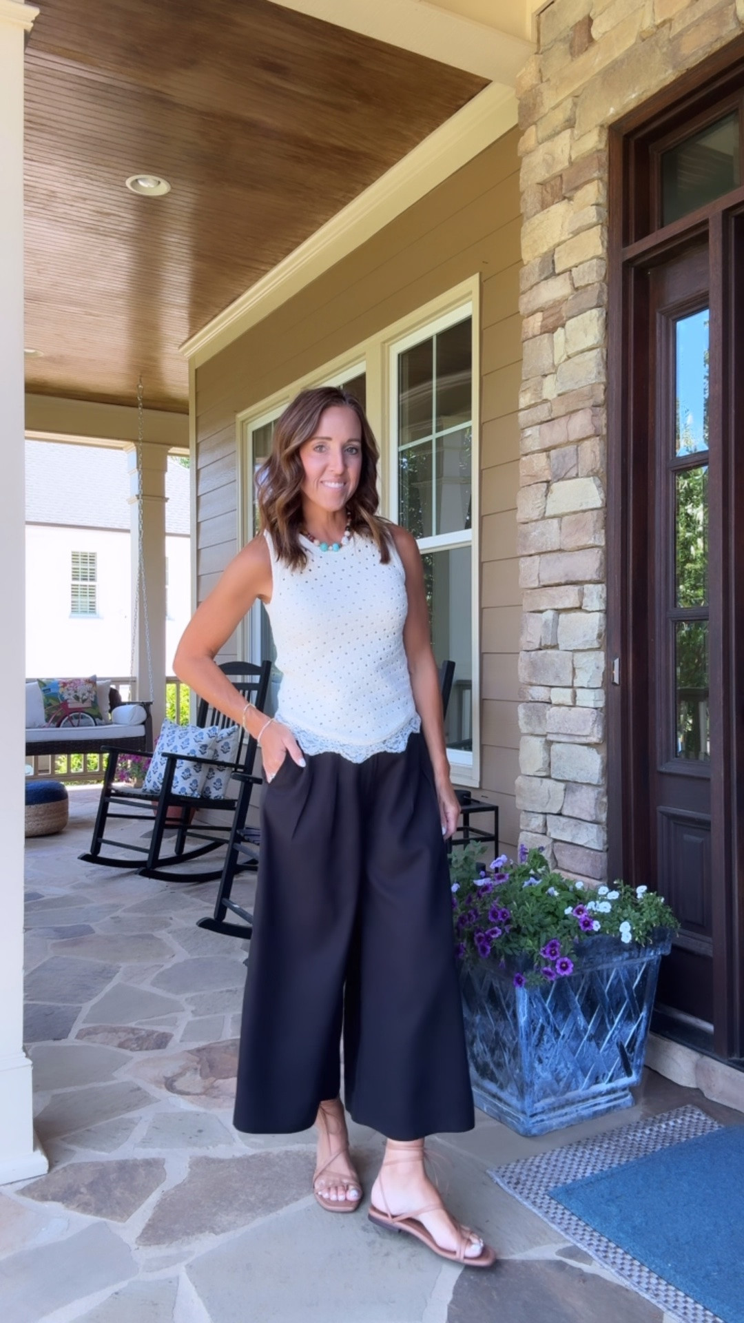 Wide leg cropped pants. Summer sweater tank. Evereve. 
Pants XS. Tank XS.

#LTKootd #LTKSeasonal #LTKOver40
