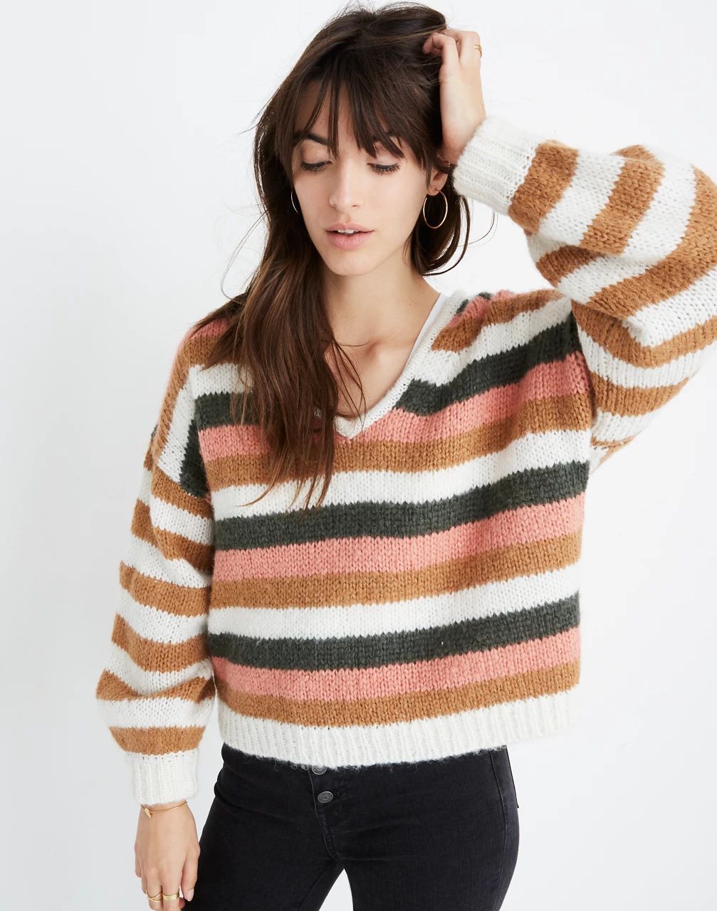 Balloon-Sleeve Pullover Sweater in Stripe Mix | Madewell