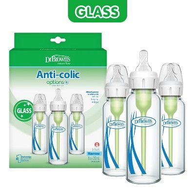 Dr. Brown's Anti-Colic Narrow Glass Options+ Baby Bottles - 8 fl oz/3pk: BPA-Free, Silicone Nipple, Glass Container | Target