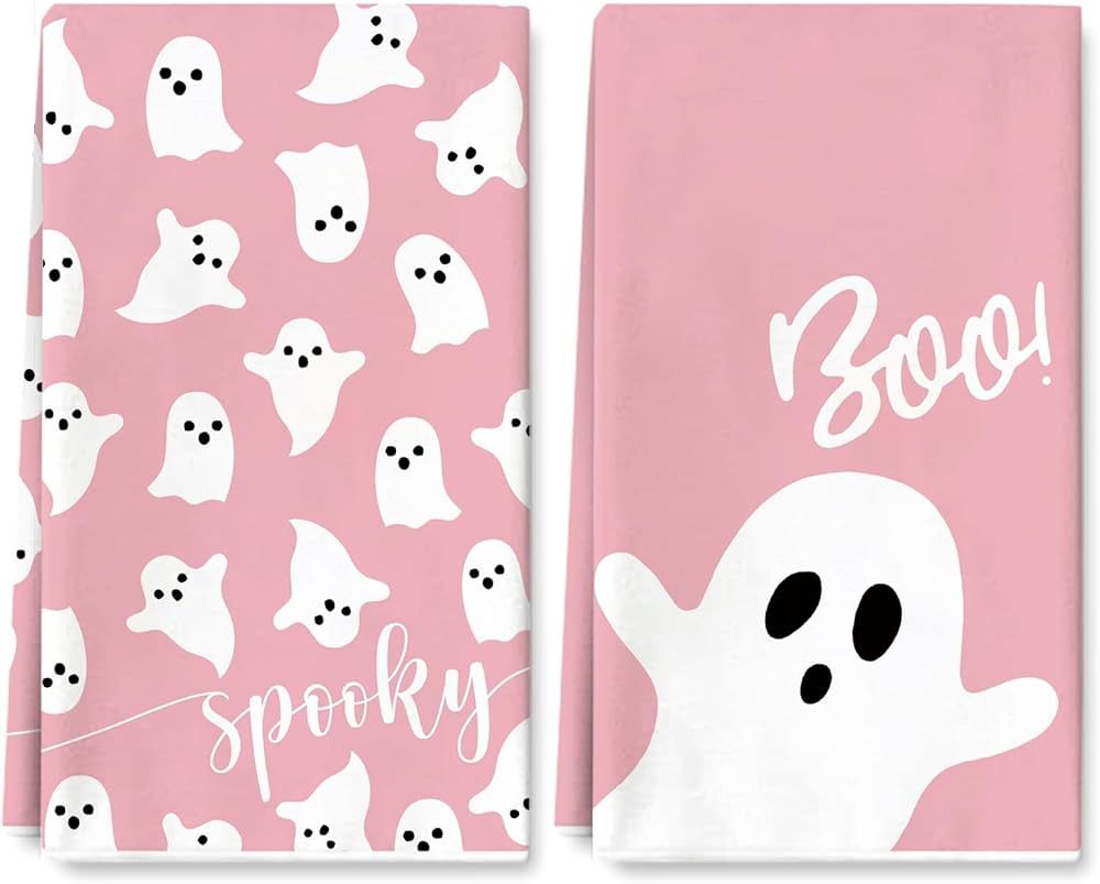 AnyDesign Halloween Kitchen Towel 18 x 28 Inch Pink White Ghost Dishcloth Scary Hand Drying Tea T... | Amazon (US)