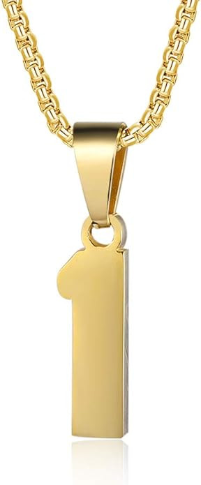 Number Necklaces Personalized Necklaces 18K Gold Plated Initial Number Pendant Stainless Steel Ch... | Amazon (US)