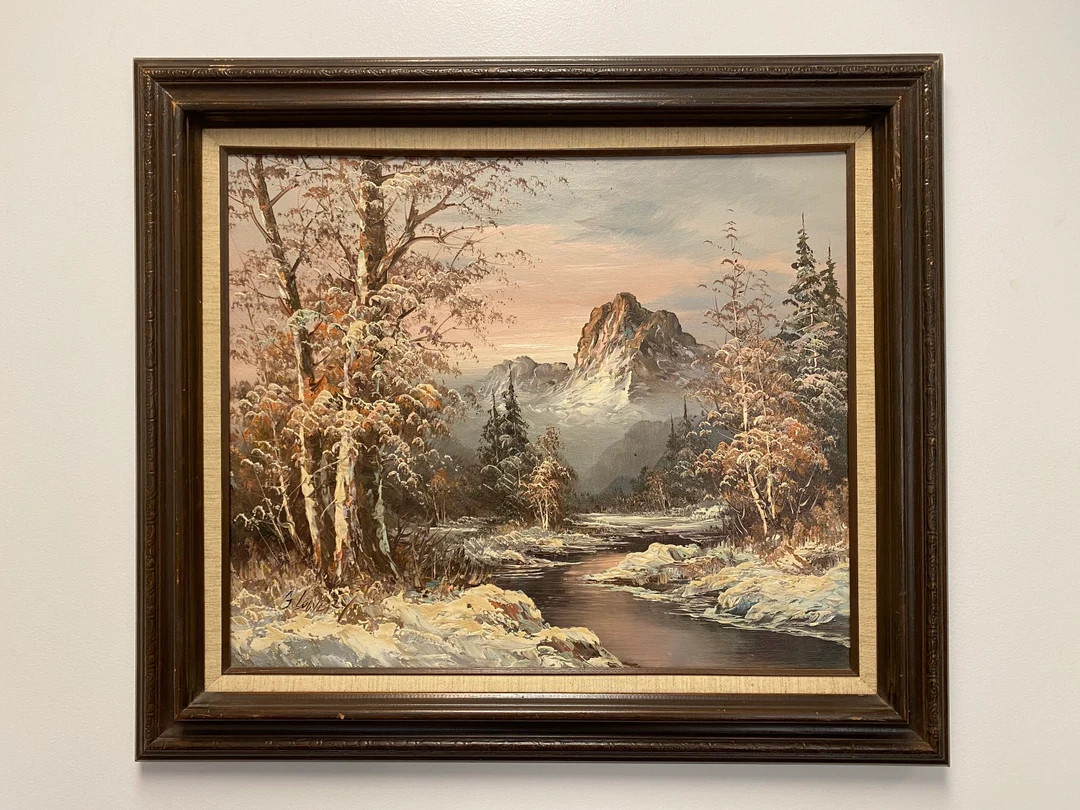 Vintage Landscape Oil Painting of a Winter Mountain Scene in Wooden Frame Signed by Artist | Etsy (US)