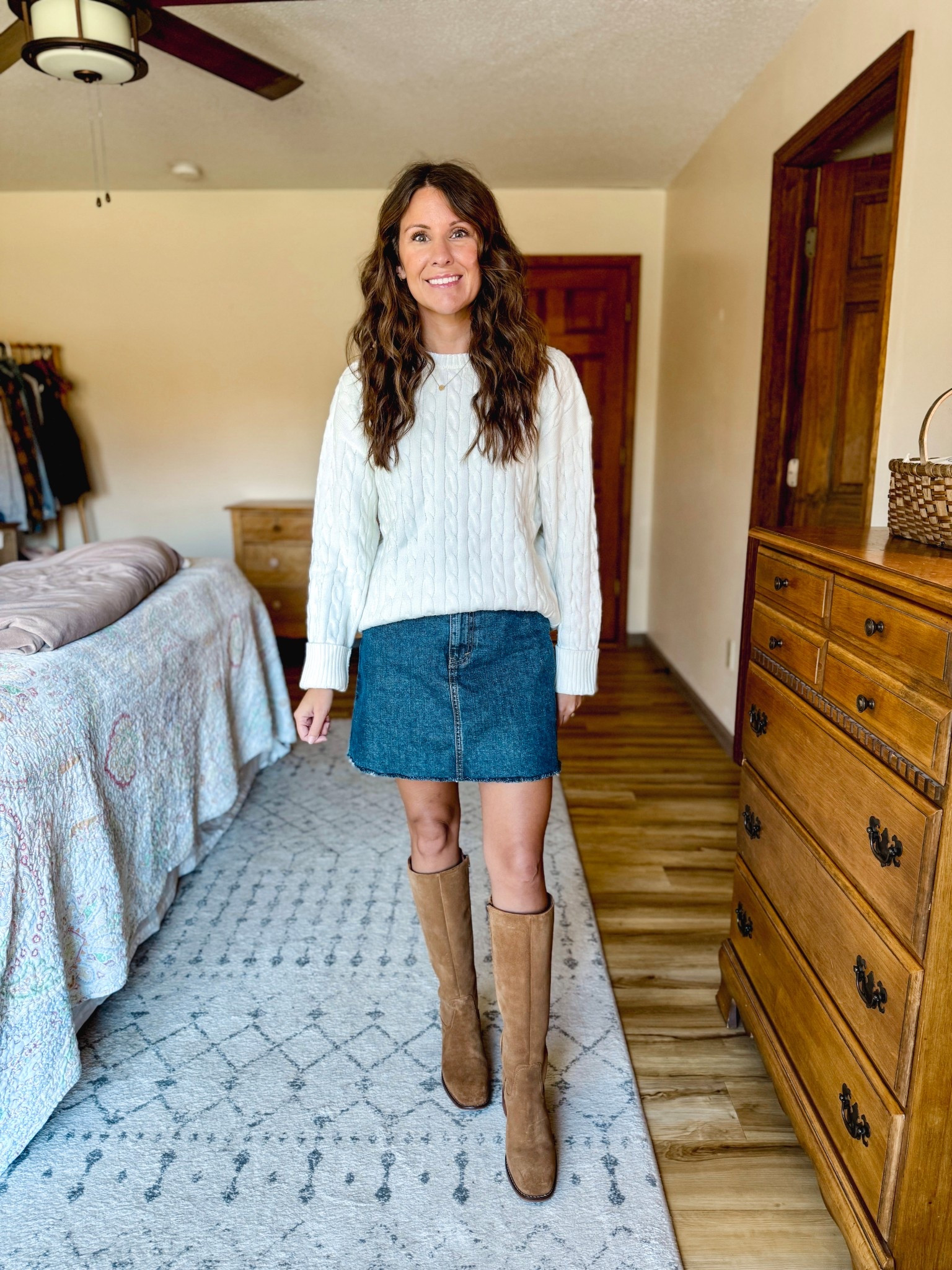  Thanksgiving outfits with one sweater:

Outfit 5: small in my sweater (it’s cotton!) and my denim mini skirt and tall boots are older so I linked similar! 

#LTKSeasonal #LTKHoliday #LTKPetite