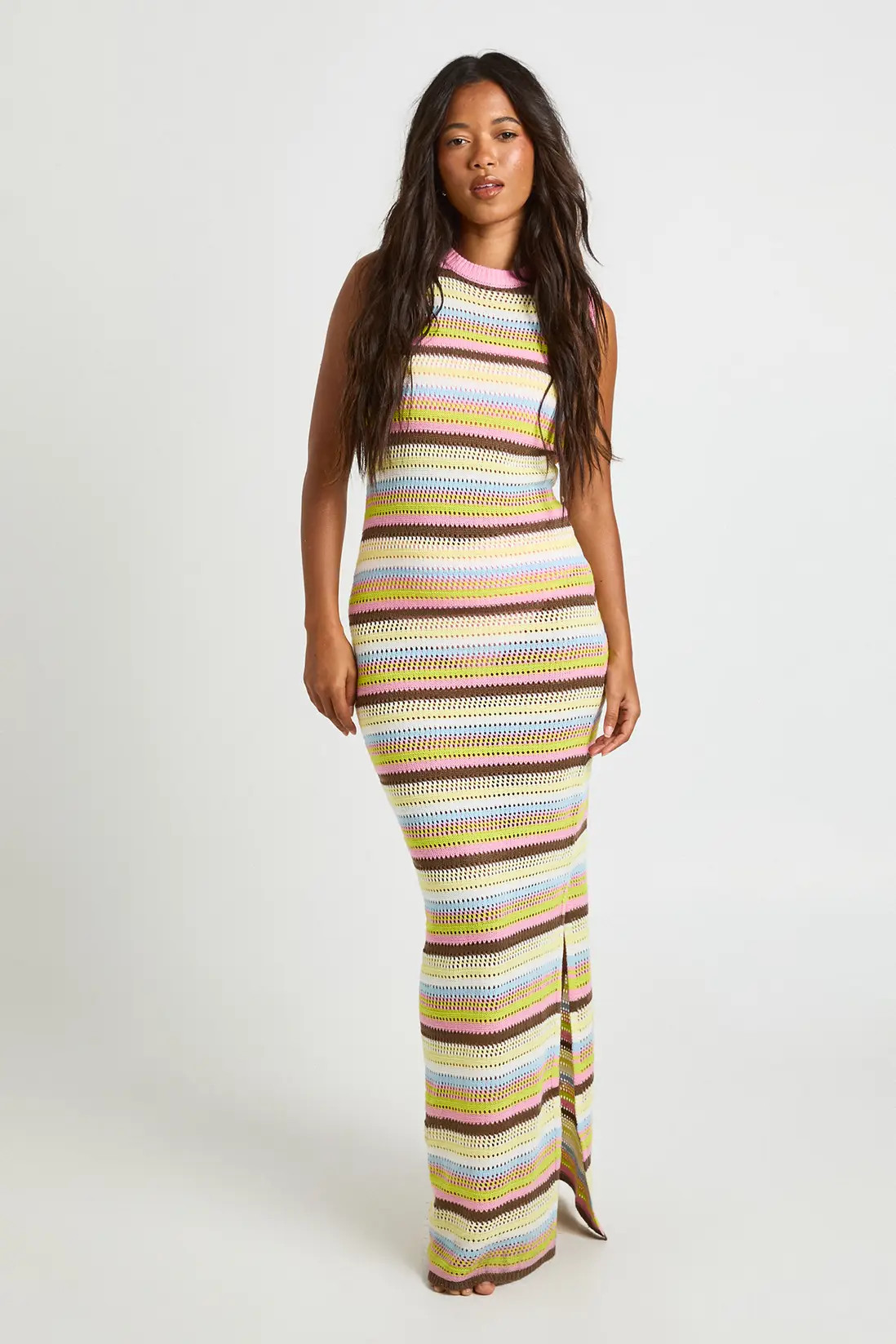 Lime Beach Crochet Racer Knitted Maxi Dress | Boohoo | Boohoo.com (UK & IE)
