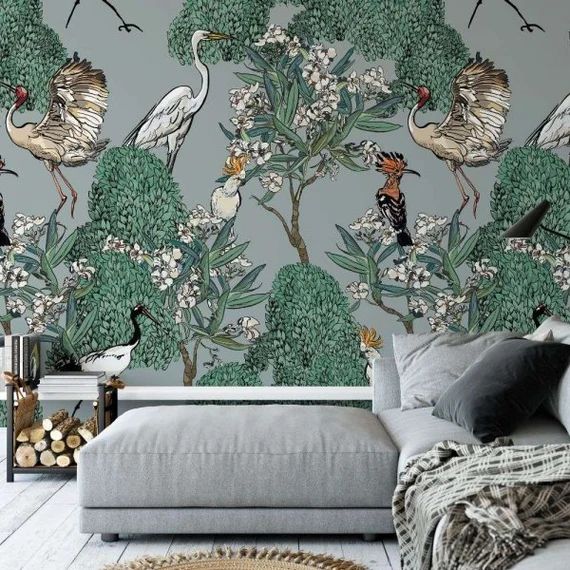 Chinoiserie wallpaper peel and stick vintage heron wallpaper | Etsy | Etsy (US)
