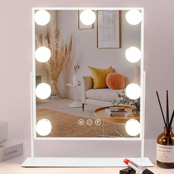 COOLJEEN Vanity Mirror with Lights, 9 Led Bulbs Lighted Makeup Mirror with Detachable 10X Magnifi... | Amazon (US)