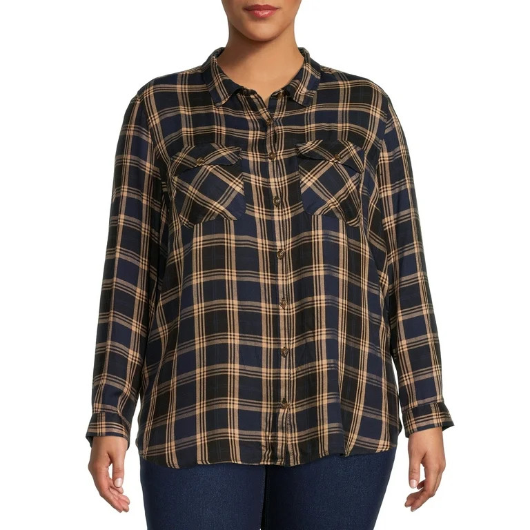 Terra & Sky Women's Plus Size Button-Up Shirt with Long Sleeves | Walmart (US)