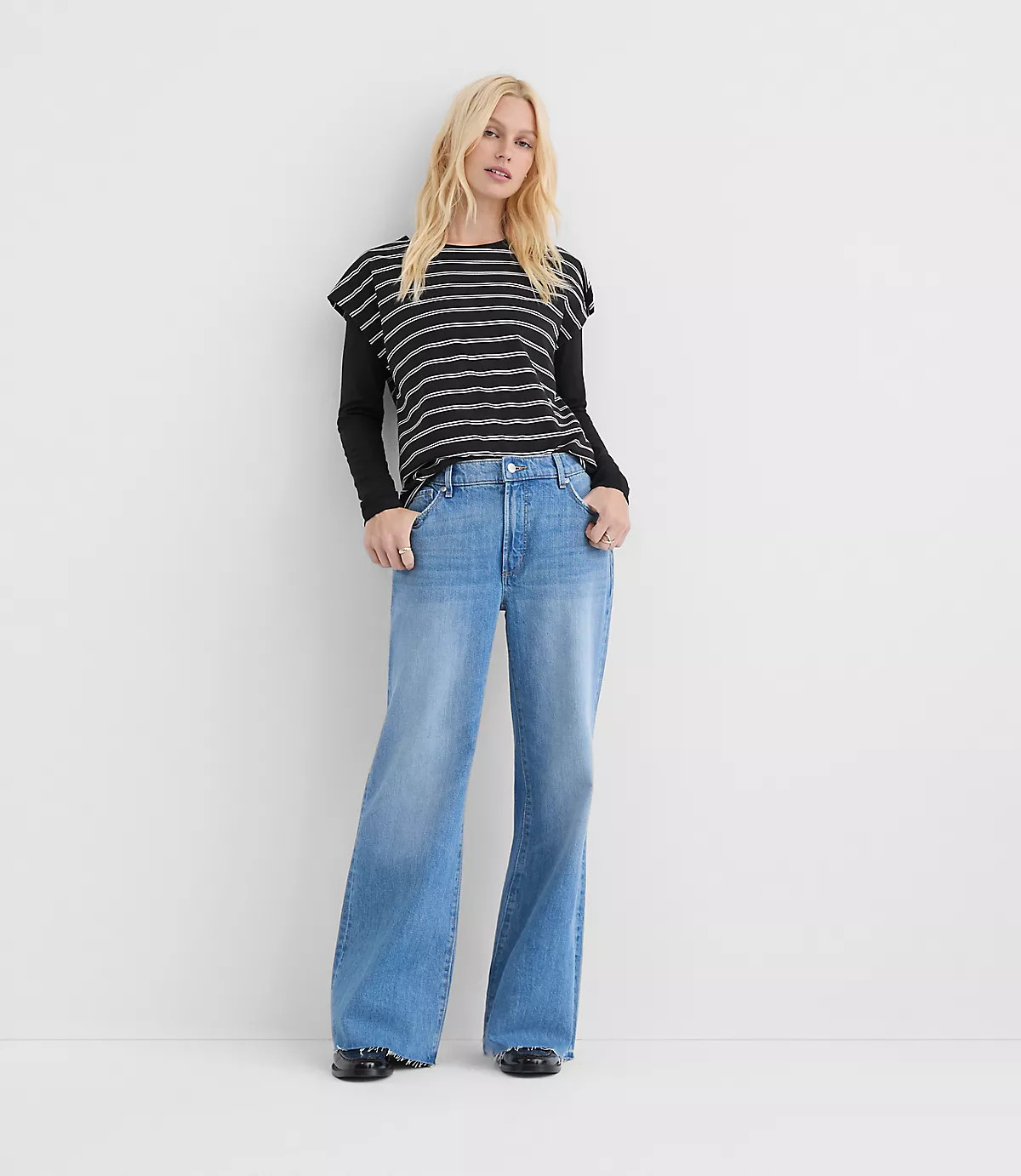 Rivete Fresh Cut Mid Rise Relaxed Flare Jeans in Light Wash | LOFT
