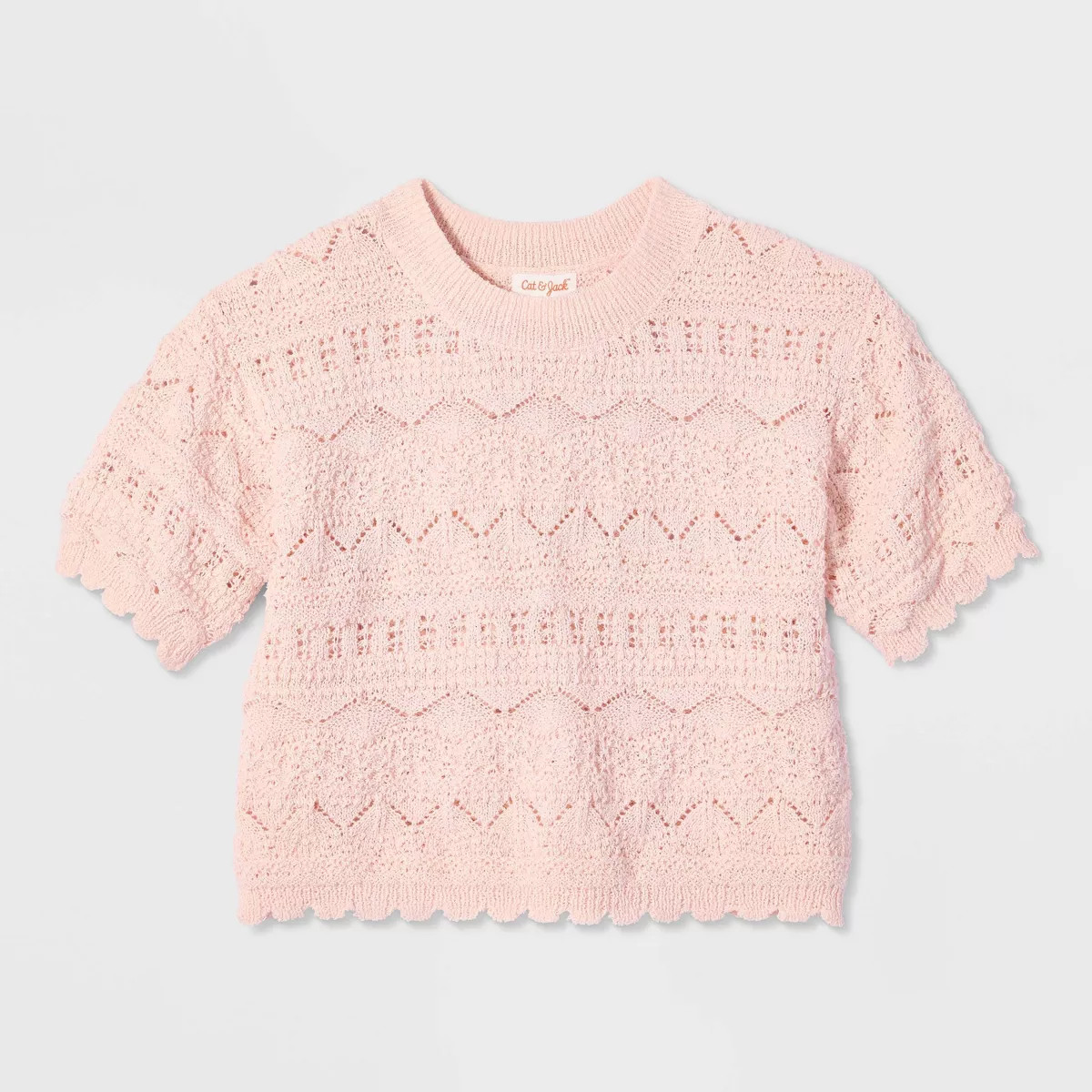 Girls' Short Sleeve Openwork Sweater - Cat & Jack™ Pink M | Target