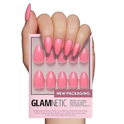 Glamnetic Press On Nails - Flamingo Pink | Opaque Classic Pink Short Almond Fake Nails, Reusable ... | Amazon (US)