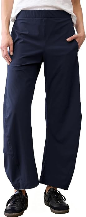 SeeLuNa Women Barrel Travel Pants Elastic Waistband Tapered Leg Baggy Mid Rise Work Trousers Loun... | Amazon (US)