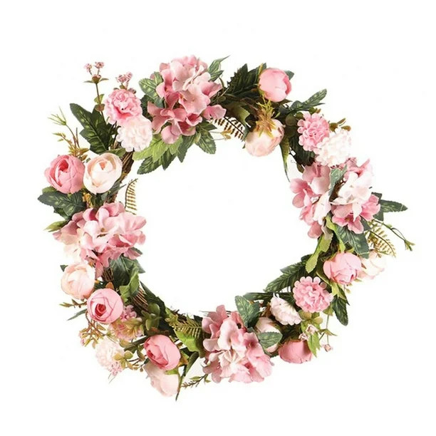 Artificial Peony Flower Wreath - 15" Pink Flower Door Wreath with Green Leaves Spring Wreath for ... | Walmart (US)