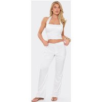Straight Leg Tailored Trousers In White Satin, Women's Size UK 6 | EGO (UK)