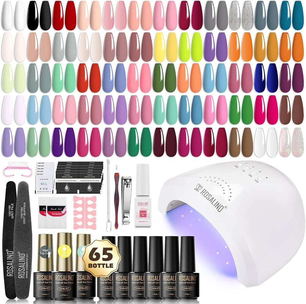 Rosalind 77PCS Gel Nail Polish Kit with U V Light, 60 Classic Gel Nails kit Base and Matte Glossy... | Amazon (US)