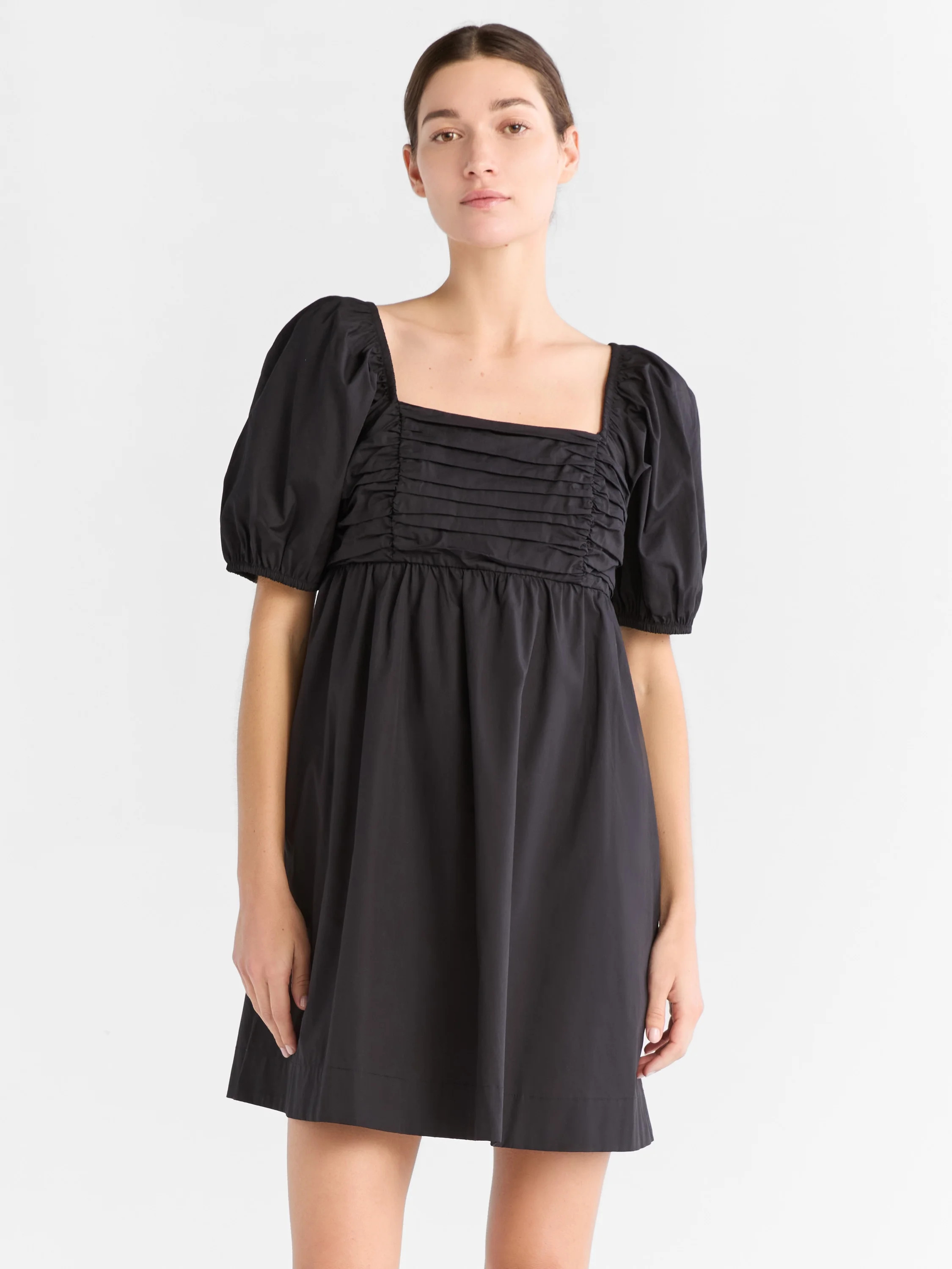 Free Assembly Women's Shirred Cotton Mini Dress with Puff Sleeves, Sizes XS-XXXL | Walmart (US)