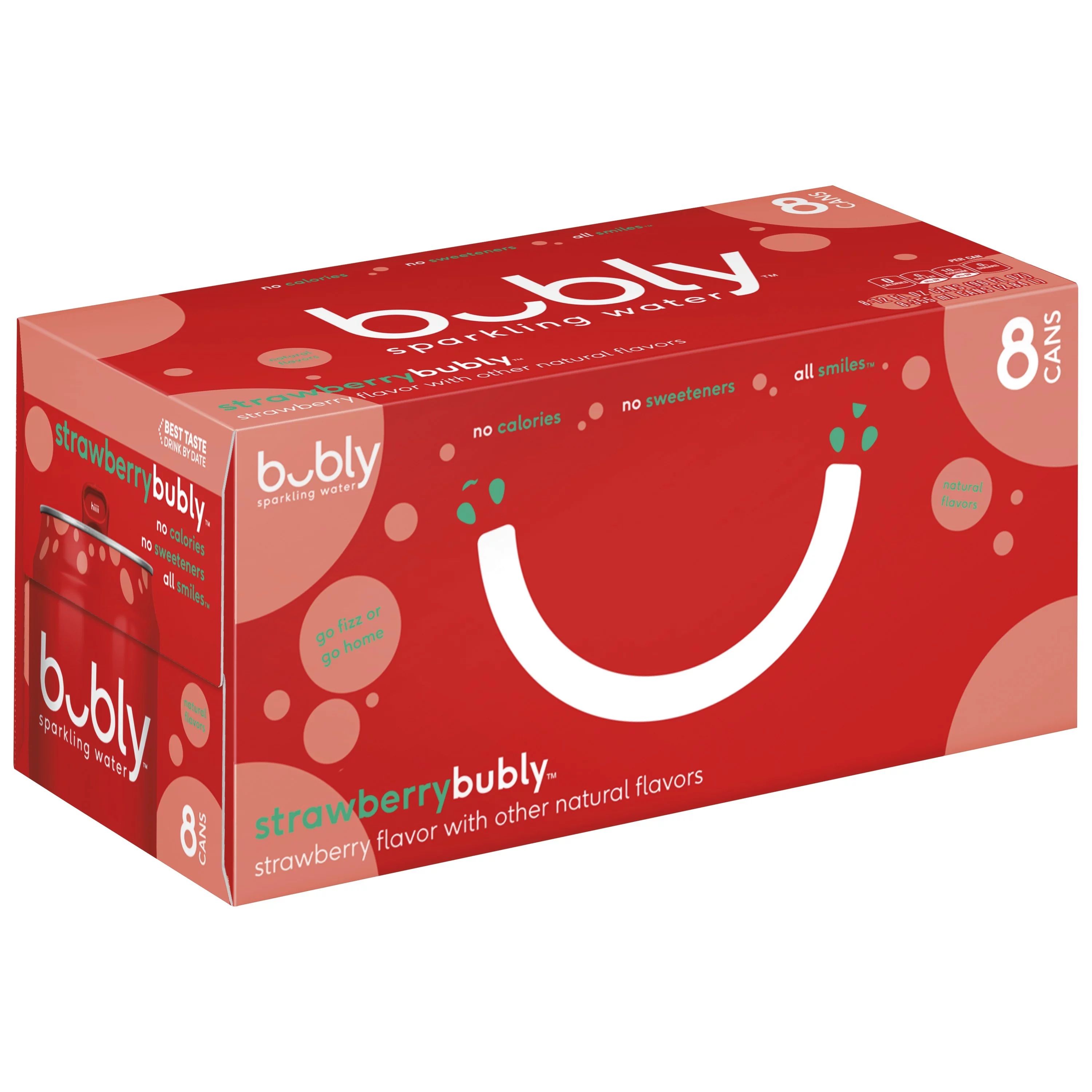 bubly Strawberry Flavored Sparkling Water, 12 oz, 8 Pack Cans - Walmart.com | Walmart (US)