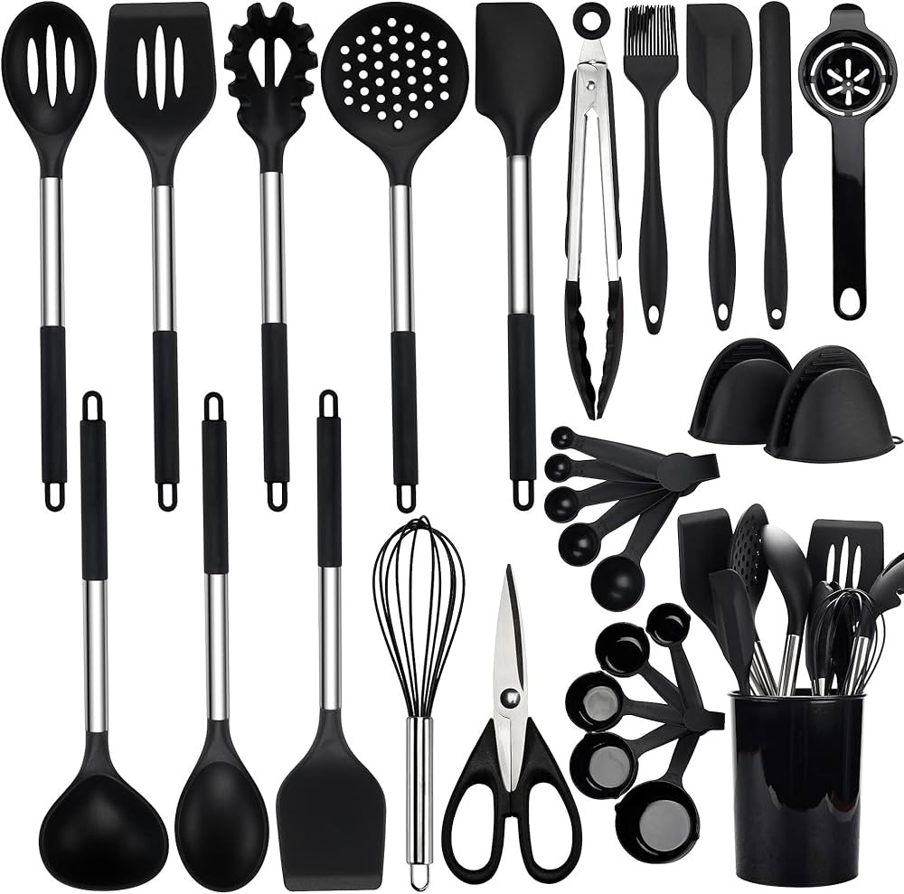 NCUE Cooking Utensils Set, 28 Pcs Silicone Kitchen Utensils Set with Holder, Silicone Whisk, Spat... | Amazon (US)