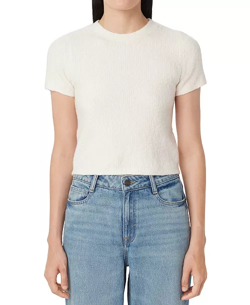 Frank and Oak Women's Fuzzy Crewneck Short-Sleeve Sweater - Macy's | Macy's