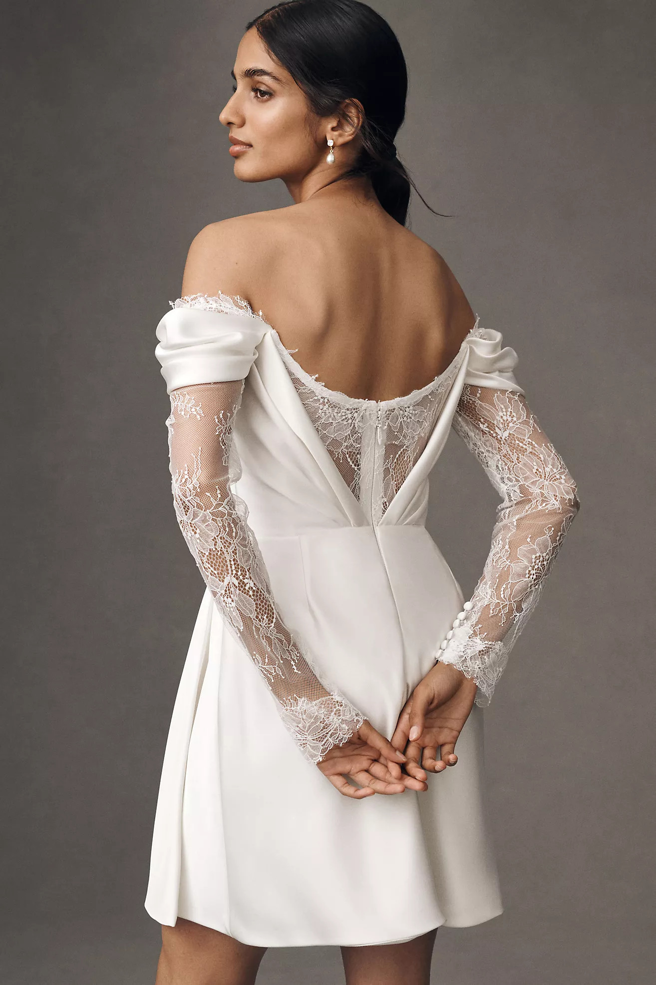 Watters Harlow Off-The-Shoulder Satin & Lace Mini Dress | Anthropologie (US)