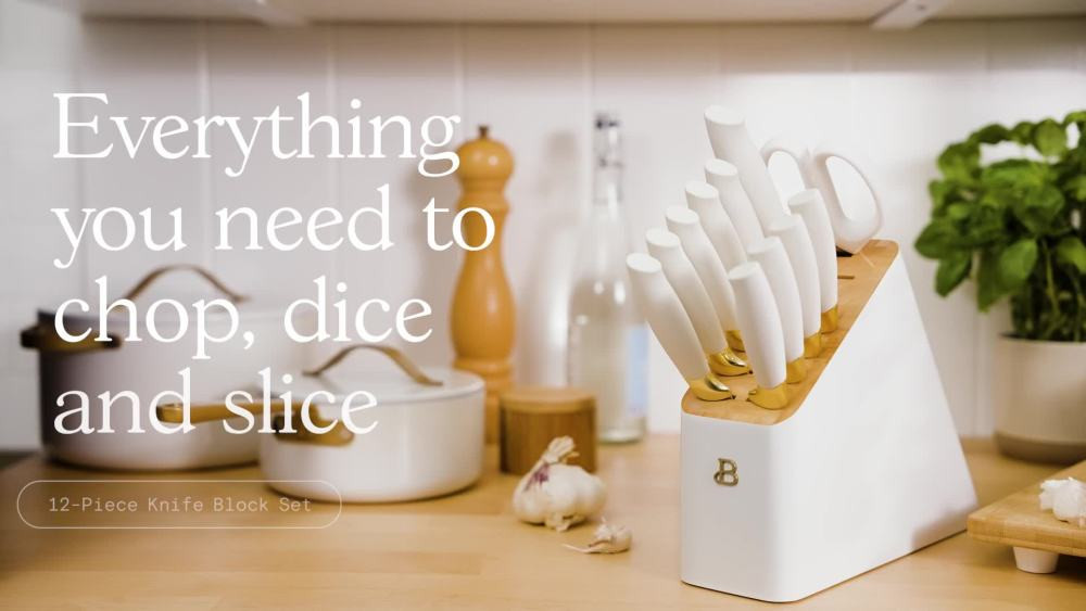 Beautiful 12 Piece Knife Block Set with Soft-Grip Ergonomic Handles White and Gold by Drew Barrym... | Walmart (US)