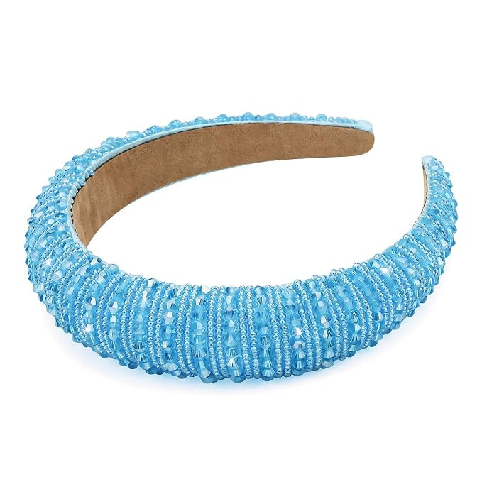 Wecoe Blue Rhinestone Headband Women Fashion Padded Headband Fancy Cute Bling Diamond Sparkle Cry... | Amazon (US)