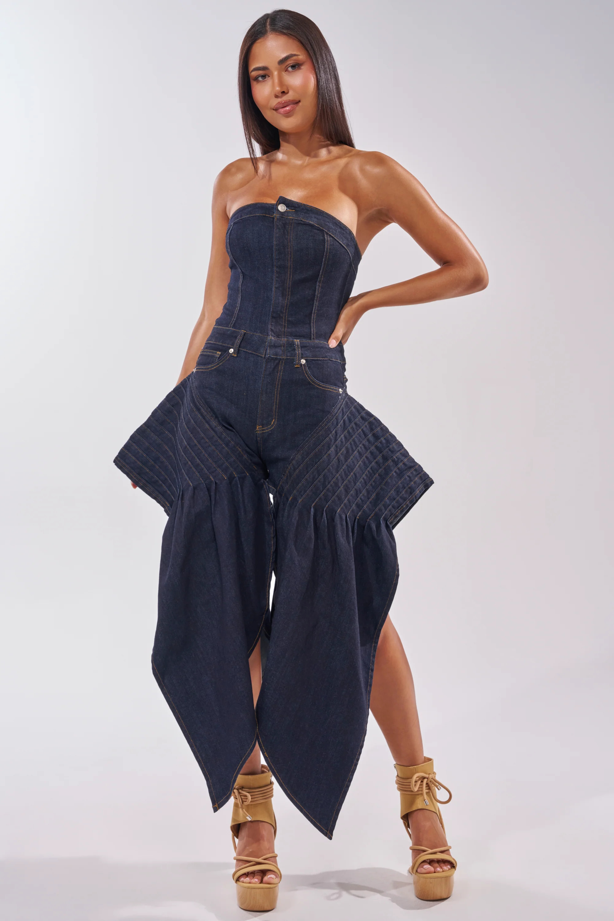 NO ONE LIKE ME DENIM ROMPER IN DARK BLUE DENIM | AKIRA