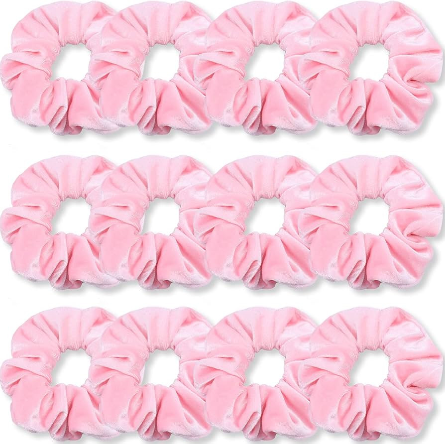 IVARYSS Pink Scrunchies, Premium Velvet Soft Hair Scrunchy, Solid Colors Thick Elastic Bands, Hai... | Amazon (US)