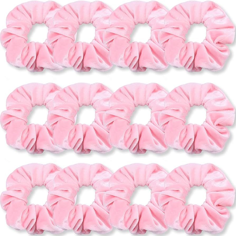 IVARYSS Pink Scrunchies, Premium Velvet Soft Hair Scrunchy, Solid Colors Thick Elastic Bands, Hair Accessories for Women and Girls, 12 Pack | Amazon (US)