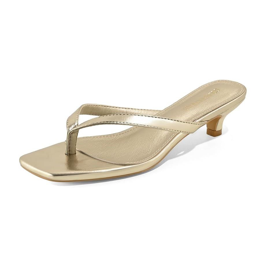 Women’s Flip-Flops Kitten Heels Thong Sandals For Women Square Toe Slip On Fashion Summer Dress... | Amazon (US)