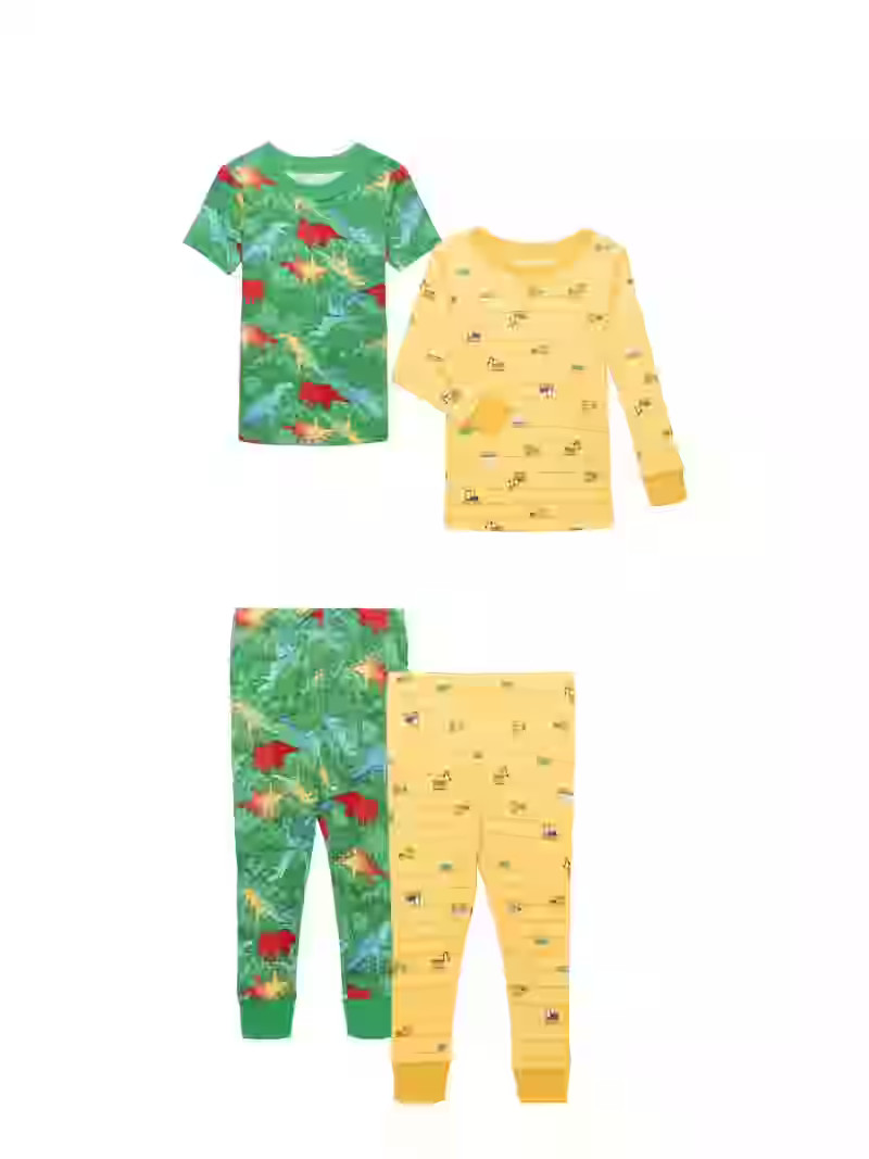 Wonder Nation Toddler Short and Long Sleeve Cotton Tight Fit Pajama Set, 4-Piece, Sizes 12M-5T - ... | Walmart (US)