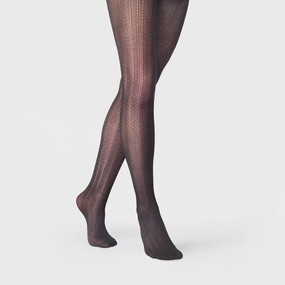 Women's Vertical Striped Openwork Pointelle Tights - A New Day™ Black L/XL | Target