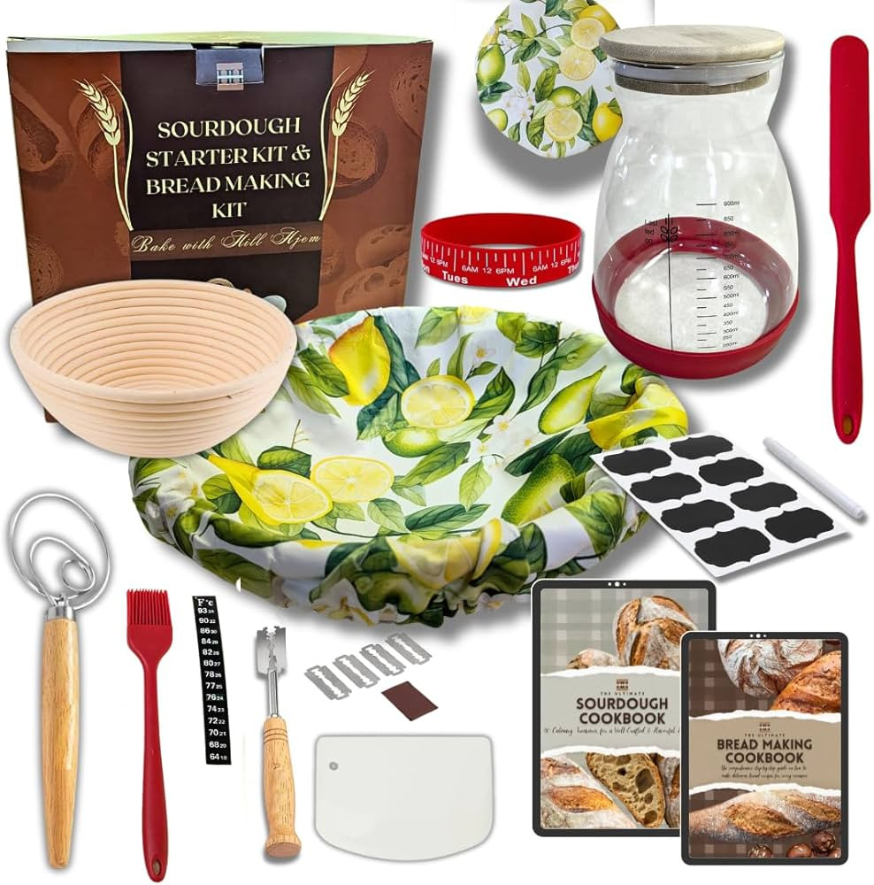 Sourdough Starter Kit Beginners | Sourdough Bread Kit | Banneton Bread Proofing Basket, Sourdough... | Amazon (US)