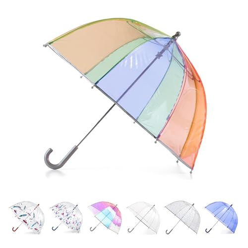 totes Kids Clear Bubble Umbrella with Dome Canopy, Lightweight Design, Wind and Rain Protection Umbrella, Rainbow, Kids - 38" Canopy | Amazon (US)