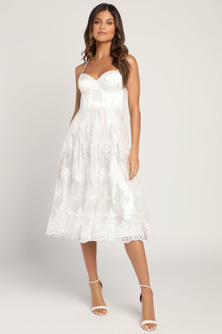 My Darling Daydreamer White Lace Bustier Midi Dress - Bride | Lulus (US)