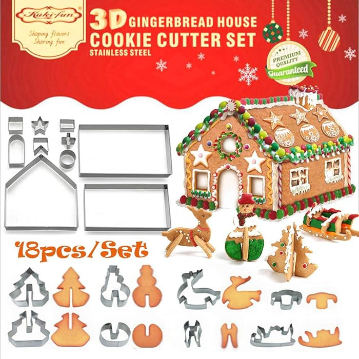 Sakolla 18 PCS Gingerbread House Cookie Cutter Set, 3D Stainless Steel Christmas House Fondant Cu... | Amazon (US)