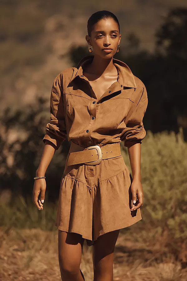 Faux-Suede Long-Sleeve Romper | Anthropologie (US)