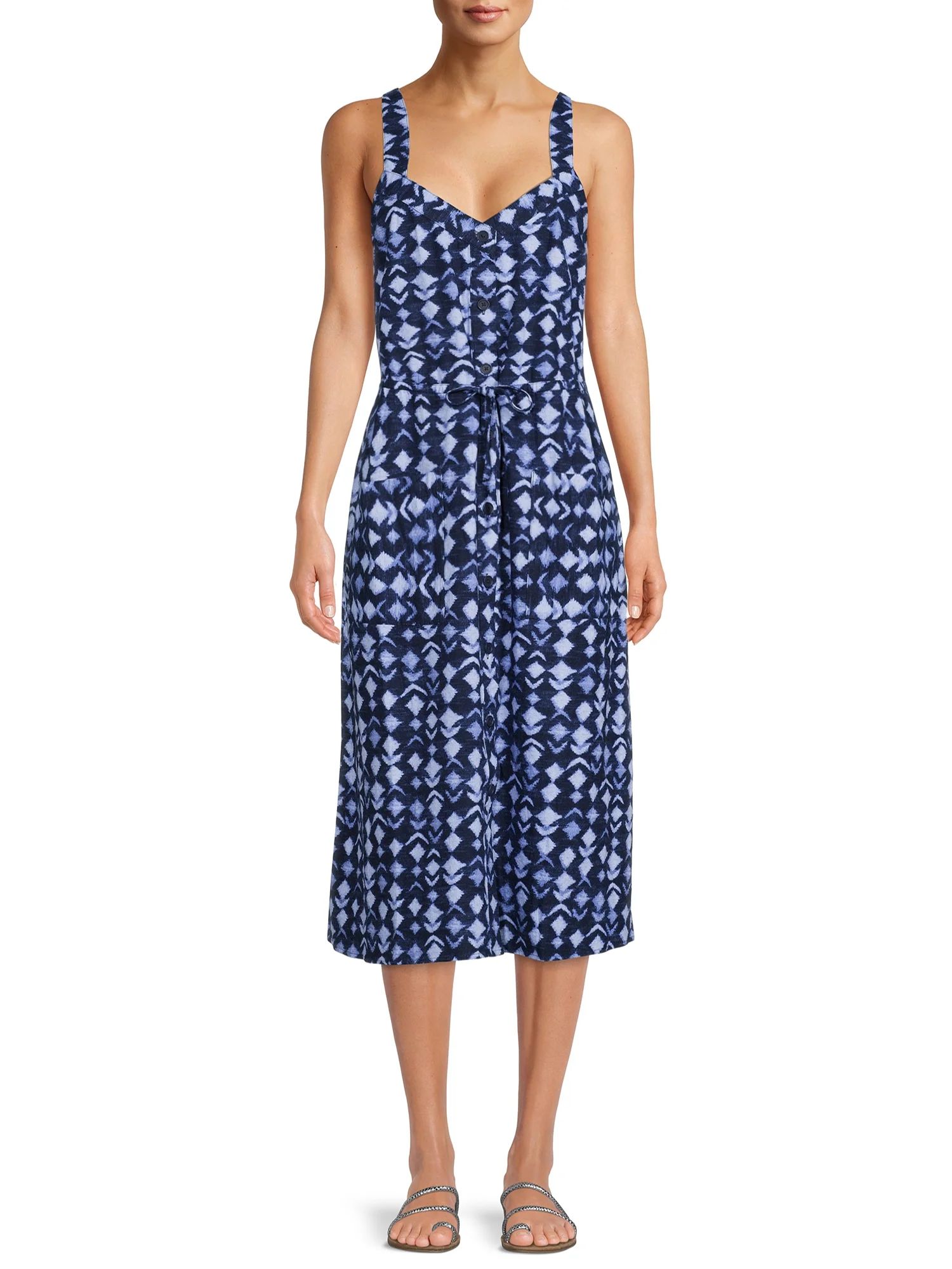 Time and Tru Women's Sleeveless Button Front Midi Dress | Walmart (US)