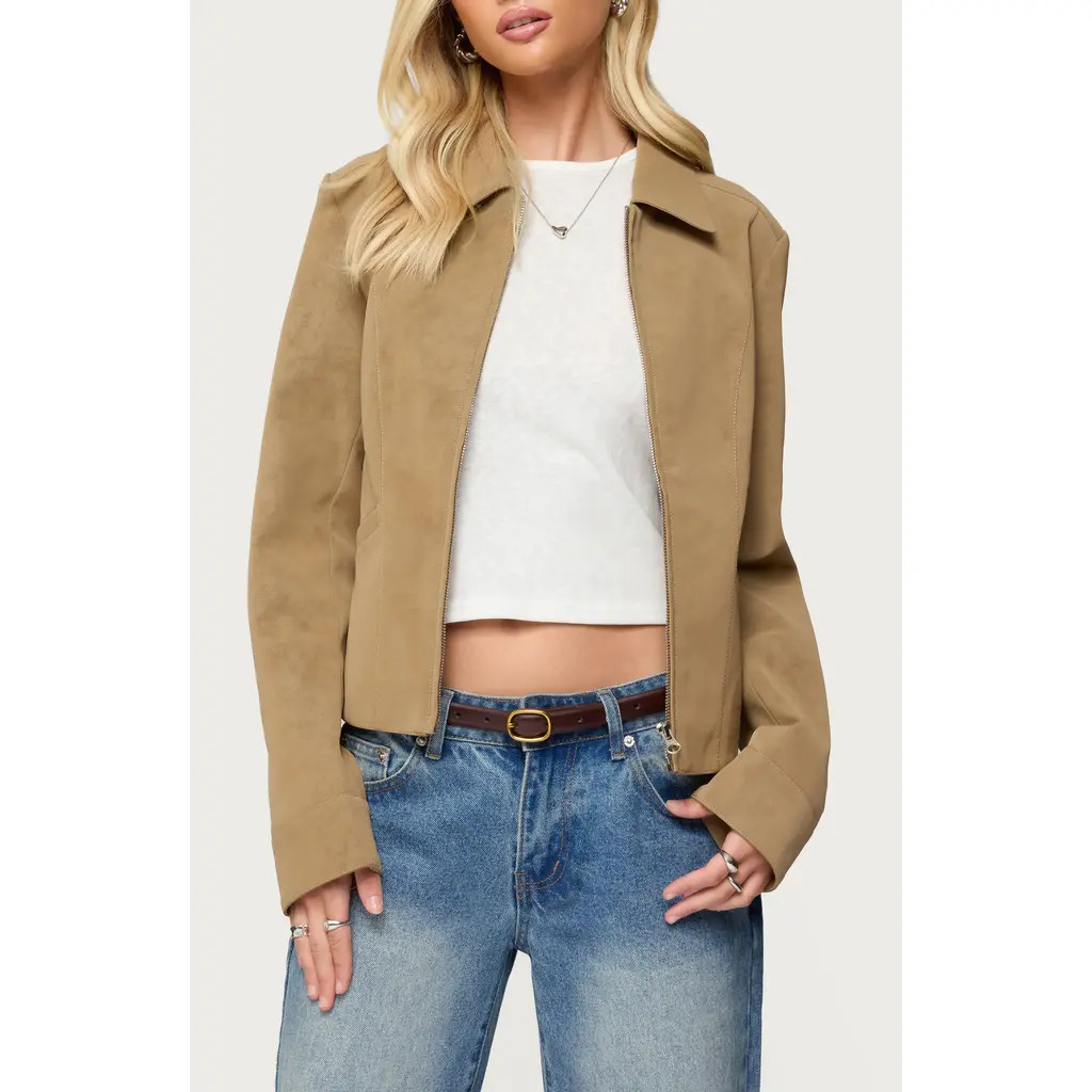 EDIKTED Cozette Faux Leather Jacket in Tan at Nordstrom, Size Medium | Nordstrom