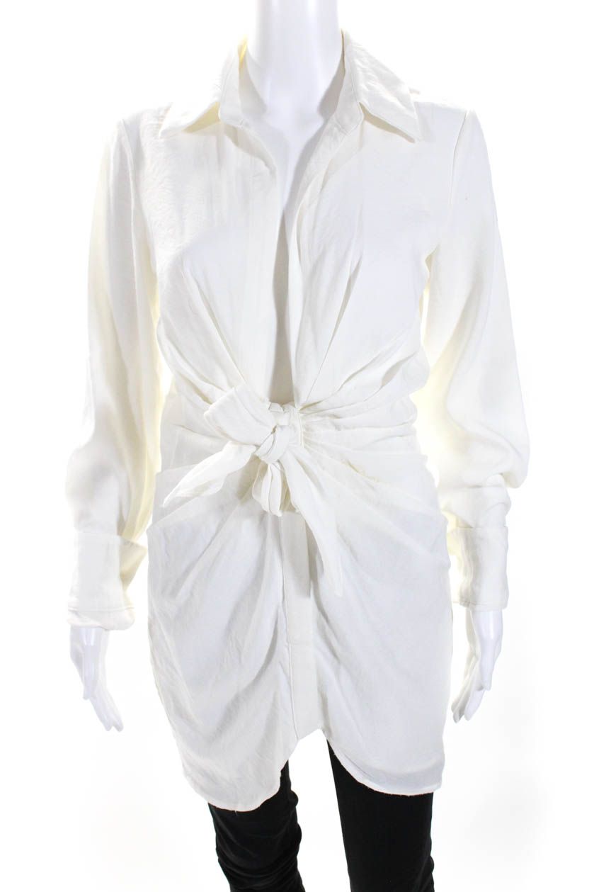 Pre-owned|Choosy Womens Collared Long Sleeve Ruched Knot Blouse White Size 2 | Walmart (US)