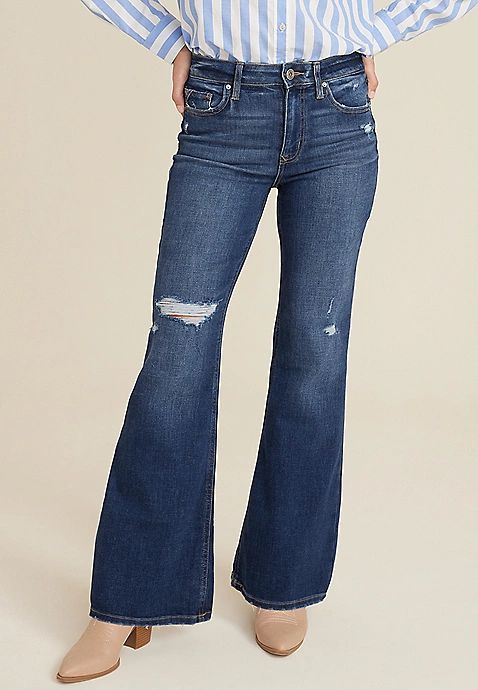 edgely™ Super High Rise Ripped Relaxed Flare Jean | Maurices