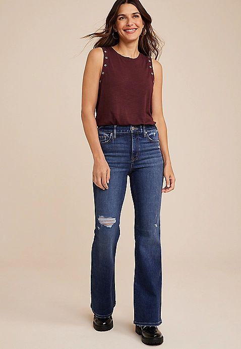 edgely™ Super High Rise Ripped Relaxed Flare Jean | Maurices