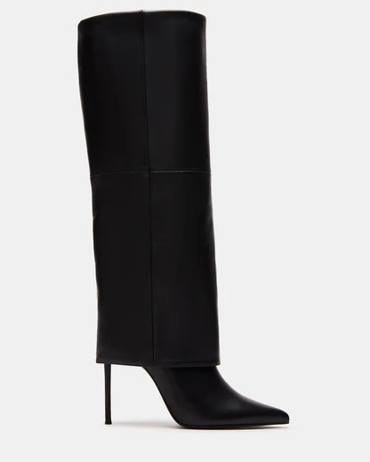 SMITH Black Leather Cuffed Stiletto Boot | Women's Boots | Steve Madden (US)