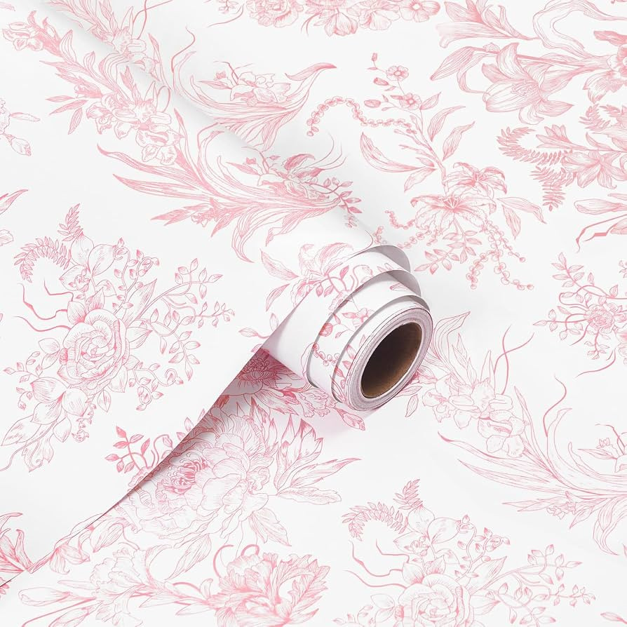 WERNNSAI Pink Floral Wrapping Paper 17 In x 33 Ft Vintage Flower Gift Wrap | Amazon (US)