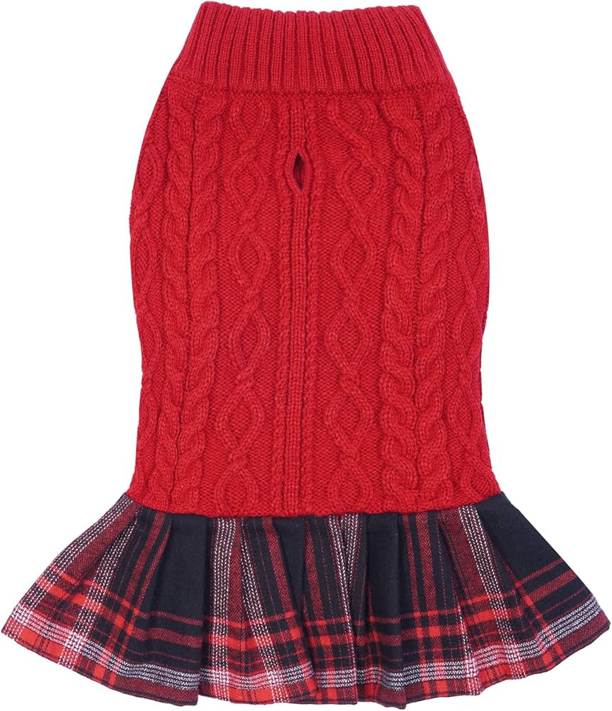 FUAMEY Dog Sweater, Warm Dog Christamas Sweater Dress Classic Plaid Turtleneck Sweaters Knitwear ... | Amazon (US)